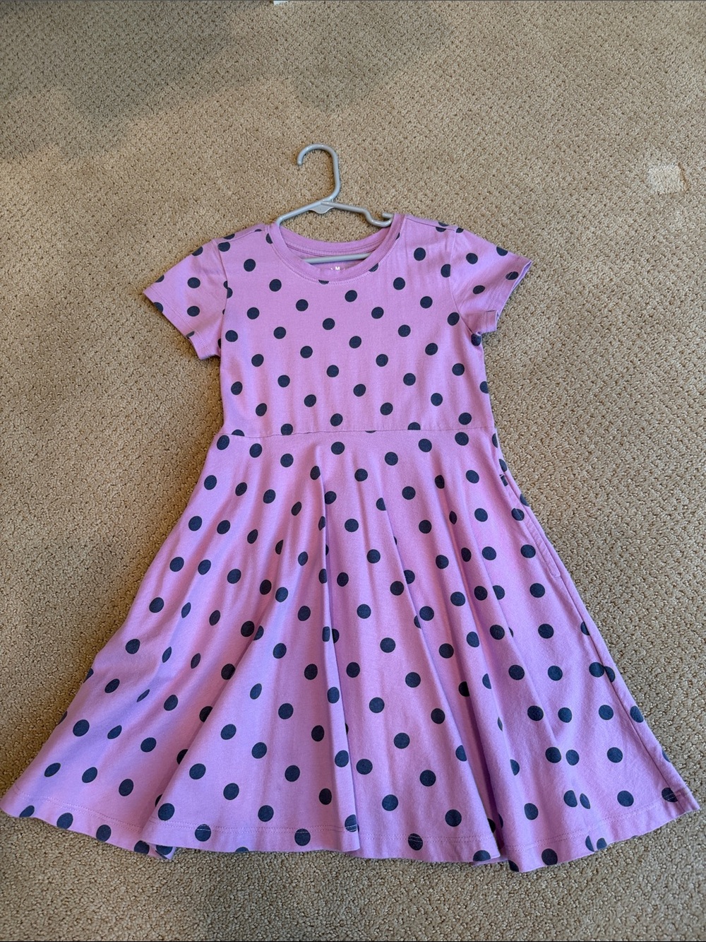 Girls purple with navy Polka Dot Short Sleeve Dress with pockets